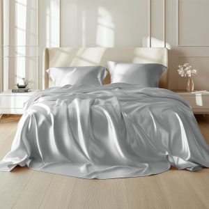 Bedsure Satin Sheets Queen Size Bed Set - Luxury Silky Bed Sheet Set, Ultra Soft & Wrinkle Free, Good for Hair & Skin, 15 Inches Deep Pocket for Mattress, 4-Piece (Queen, Silver Grey)
