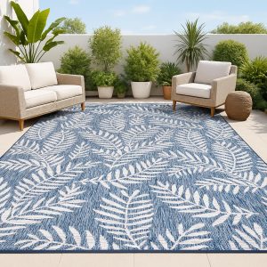JONATHAN Y Palm Frond Indoor Outdoor Area Rug 9X12 Navy/Ivory, Nevis for Backyard, Patio, Porch, Easy-Cleaning, High Traffic, Pet-Friendly, Non-Shedding (SMB119B-9)