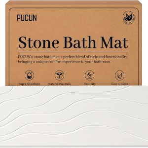 Stone Bath Mat Diatomaceous Earth Non-Slip Shower Mat,Quick Drying Diatomite Bath Stone Mat for Bathroom Floor -Super Absorbent,Natural, Easy to Clean(24 * 16 White)
