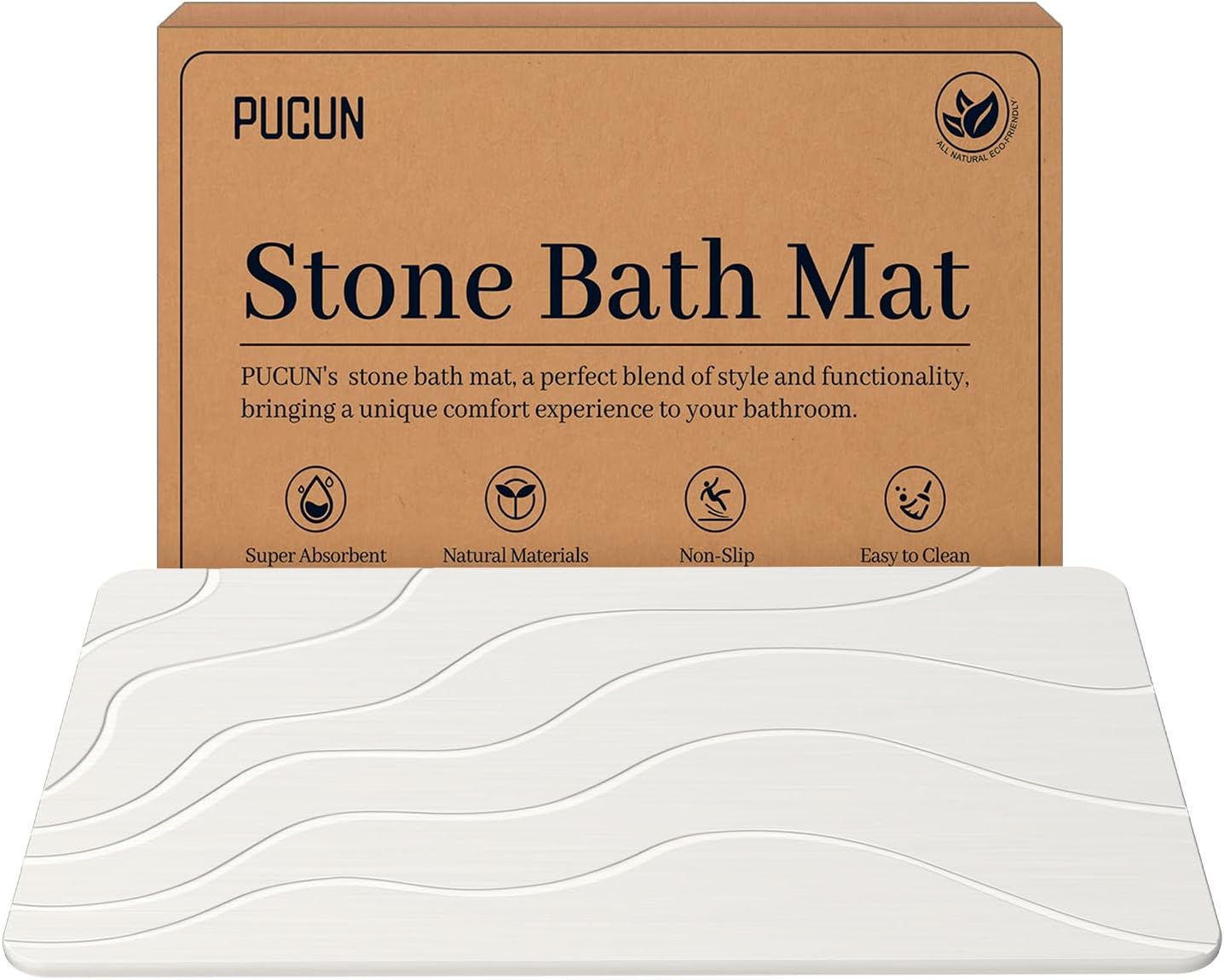 Stone Bath Mat Diatomaceous Earth Non-Slip Shower Mat,Quick Drying Diatomite Bath Stone Mat for Bathroom Floor -Super Absorbent,Natural, Easy to Clean(24 * 16 White)