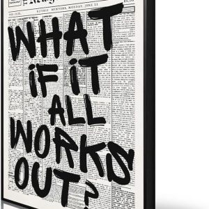 What If It All Works Out Canvas Wall Art, Black and White Newspaper Aesthetic Poster, Positive Affirmations Wall Decor, Daily Inspirational Quote Typography Print for Bedroom 12x16in Unframed